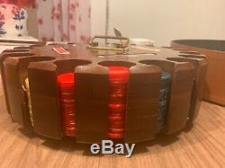 Vintage Bakelite Poker Chip Set Catalin Wood Carousel Caddy 390 Chips & Cards