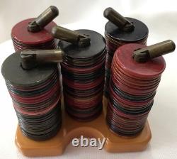 Vintage Bakelite Poker Chip Set With Butterscotch Base