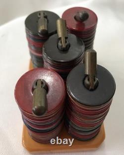 Vintage Bakelite Poker Chip Set With Butterscotch Base