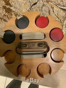 Vintage Bakelite Poker Chip Set Wood Case 94 Butterscotch/60 Red and 61 Black
