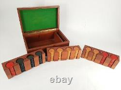 Vintage Bakelite Poker Chips Caddy Set with Wooden Inlay Walnut Carrier Box 300+