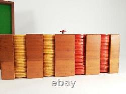 Vintage Bakelite Poker Chips Caddy Set with Wooden Inlay Walnut Carrier Box 300+