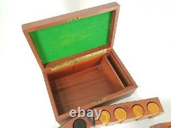 Vintage Bakelite Poker Chips Caddy Set with Wooden Inlay Walnut Carrier Box 300+