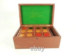 Vintage Bakelite Poker Chips Caddy Set with Wooden Inlay Walnut Carrier Box 300+