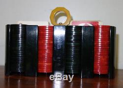 Vintage Bakelite Poker Chips & Holder Set Nice