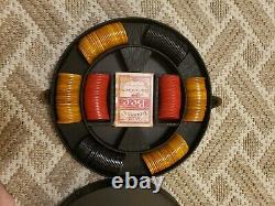 Vintage Bakelite Poker Chips Set, 3 Different Colors Original Box FANTASTIC, MSM