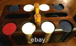 Vintage Bakelite Poker Chips Set. Mahogany Chip Caddy Butterscot Bakelite Handle