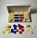 Vintage Bakelite Poker Chips -Yellow, Blue, Red, and White Swirl 400x Set Case