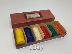 Vintage Bone Civil War Relic Gambling Poker Chips Set of 163 with Original Box