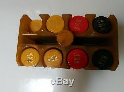 Vintage Butterscotch Bakelite Catalin Poker Chip Caddy Set With 194 Chips