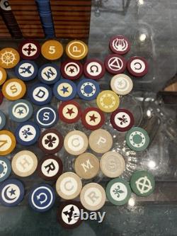 Vintage CLAY Poker Chip Set Wood Caddy Carrier Case CROWN CHIPS