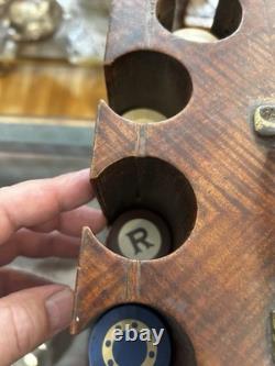 Vintage CLAY Poker Chip Set Wood Caddy Carrier Case CROWN CHIPS