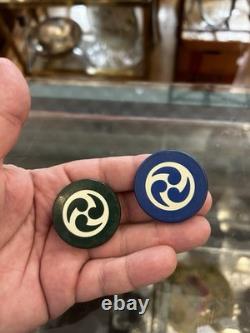 Vintage CLAY Poker Chip Set Wood Caddy Carrier Case CROWN CHIPS