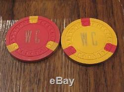 Vintage Casino chip WC Illegal gambling roulette set lot wilbur clark 40s 50s