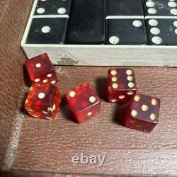 Vintage Clay Poker Chip Set 300 Dominoes Bakelite Dice Cards Horses AMERICANA