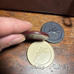 Vintage Clay Poker Chip Set 300 Dominoes Bakelite Dice Cards Horses AMERICANA