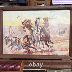 Vintage Clay Poker Chip Set 300 Dominoes Bakelite Dice Cards Horses AMERICANA