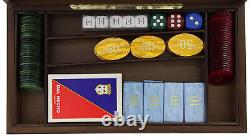 Vintage Dal Negro Poker Chip Set, 8 Dice, Wooden Storage Case