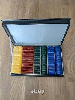 Vintage Dal Negro Poker Gambling Plaque Set Marbled Lucite Chips Italy
