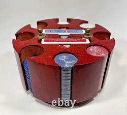 Vintage Diamond Clay Chip Set in Wood Carousel Caddy 179 Chips 2 Decks of Cards