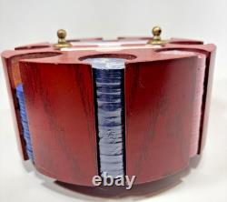 Vintage Diamond Clay Chip Set in Wood Carousel Caddy 179 Chips 2 Decks of Cards