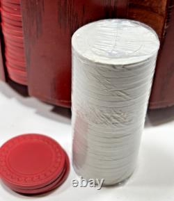 Vintage Diamond Clay Chip Set in Wood Carousel Caddy 179 Chips 2 Decks of Cards