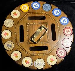 Vintage Drueke Rare #512 400+ Clay PokerChip Set In Wood Carousel Handsome Inlay