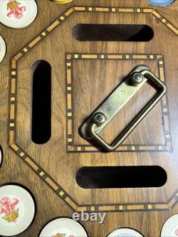 Vintage Drueke Rare #512 400+ Clay PokerChip Set In Wood Carousel Handsome Inlay