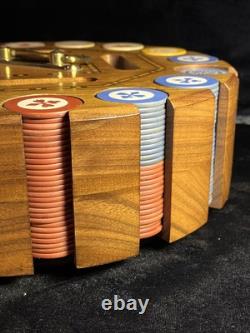 Vintage Drueke Rare #512 400+ Clay PokerChip Set In Wood Carousel Handsome Inlay