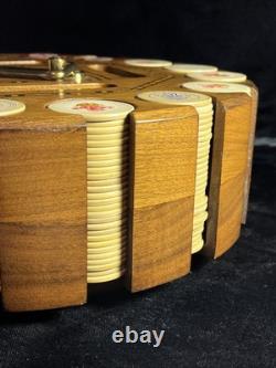 Vintage Drueke Rare #512 400+ Clay PokerChip Set In Wood Carousel Handsome Inlay
