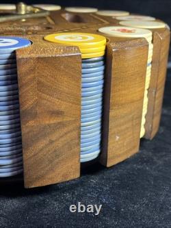 Vintage Drueke Rare #512 400+ Clay PokerChip Set In Wood Carousel Handsome Inlay