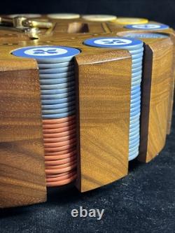 Vintage Drueke Rare #512 400+ Clay PokerChip Set In Wood Carousel Handsome Inlay
