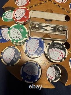 Vintage Drueke Rare PokerChip Set In Wood Carousel Handsome Inlay nice