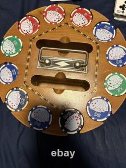 Vintage Drueke Rare PokerChip Set In Wood Carousel Handsome Inlay nice