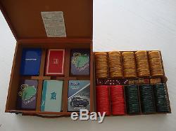 Vintage Gambling Set With Chips, Dice, Cards in leather carrier