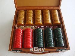 Vintage Gambling Set With Chips, Dice, Cards in leather carrier