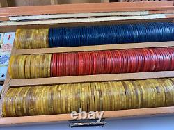 Vintage Game Set Of Bakelite Poker Chips 240 + Butterschotch Red Green In Box