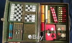 Vintage Game Set in Box, Bakelite Poker, Cards, Chess, Checkers + Liquor Bottles