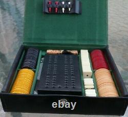 Vintage Game Set w Bakelite Poker Chips, Dominoes, Dice, Cribbage, Cards England