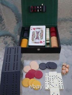 Vintage Game Set w Bakelite Poker Chips, Dominoes, Dice, Cribbage, Cards England