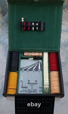 Vintage Game Set w Bakelite Poker Chips, Dominoes, Dice, Cribbage, Cards England