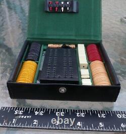 Vintage Game Set w Bakelite Poker Chips, Dominoes, Dice, Cribbage, Cards England