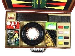 Vintage Gaming Set Backgammon Chess Dominos Poker Roulette Cribbage