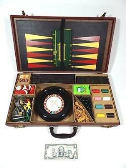 Vintage Gaming Set Backgammon Chess Dominos Poker Roulette Cribbage