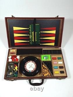 Vintage Gaming Set Backgammon Chess Dominos Poker Roulette Cribbage