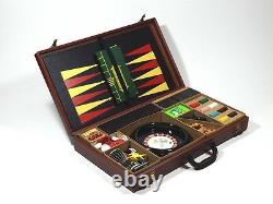 Vintage Gaming Set Backgammon Chess Dominos Poker Roulette Cribbage