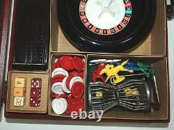 Vintage Gaming Set Backgammon Chess Dominos Poker Roulette Cribbage