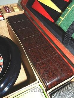 Vintage Gaming Set Backgammon Chess Dominos Poker Roulette Cribbage