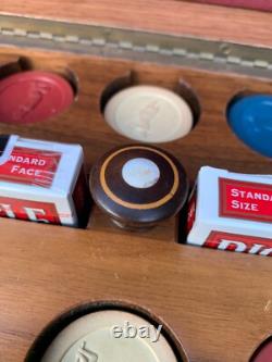 Vintage Golf Poker Set withWooden box, chip tray & cards red white blue