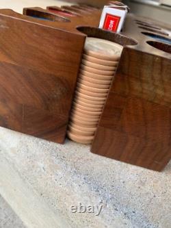 Vintage Golf Poker Set withWooden box, chip tray & cards red white blue